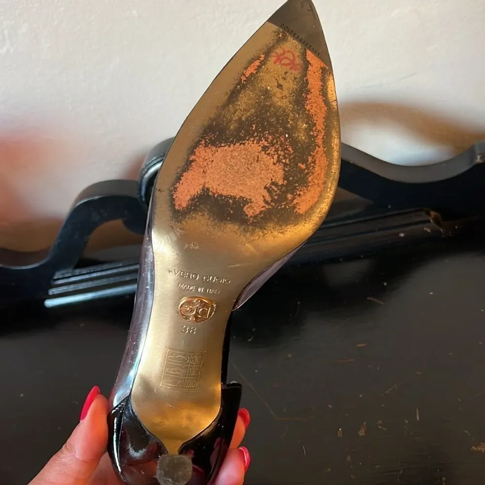 90s Dolce & Gabbana Black Patent Leather & Clear Cutout Heels